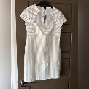wild fable White Dress with Navy Pinstripes and Front Cutout